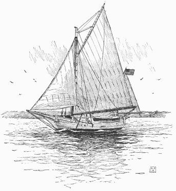 The Spray leaving Sydney, Australia, in, the new suit
of sails given by Commodore Foy of Australia. (From a photograph.)